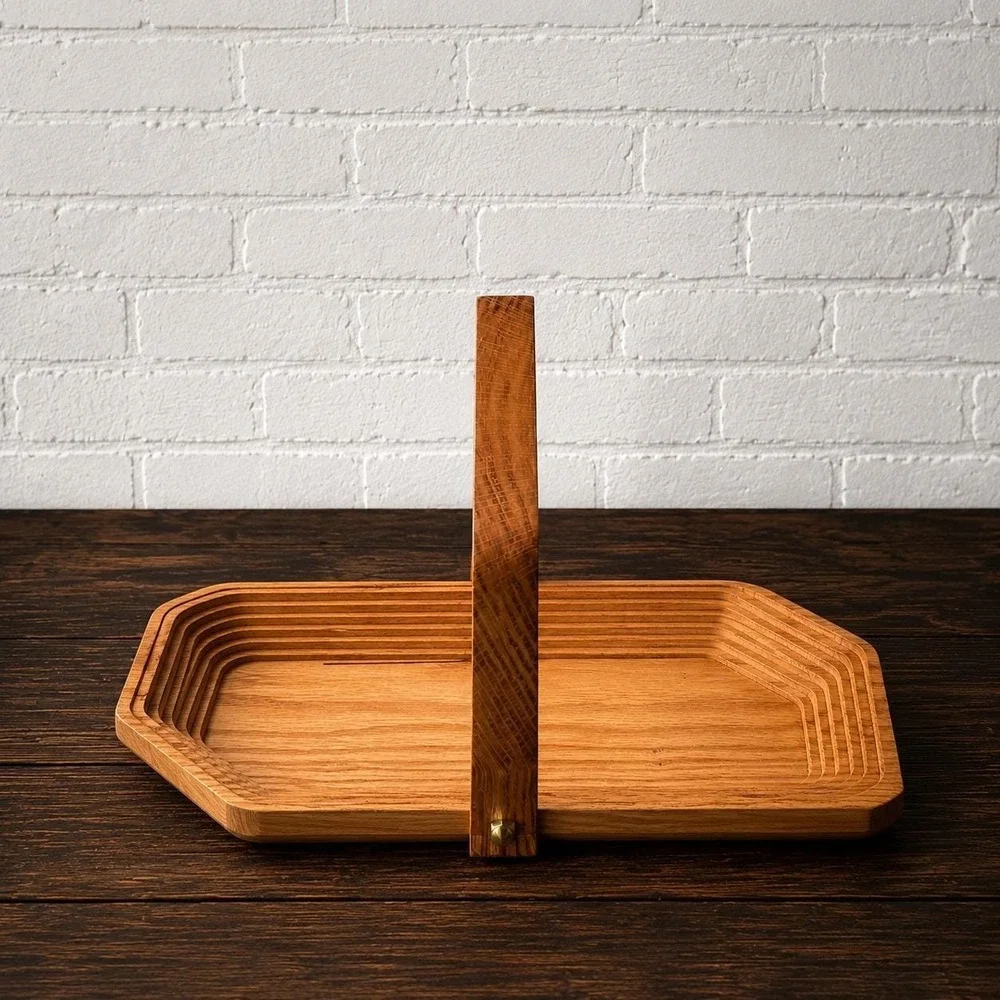 Handcrafted Oak Wood Trug Basket Signed Studio Craft Brass Hardware Cottagecore